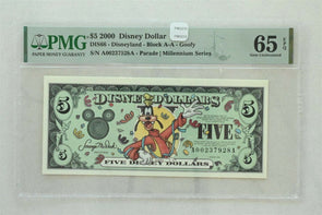 Disney Dollar 2000 $5 PMG Gem UNC 65EPQ DIS66. Goofy. Parade Millenium series