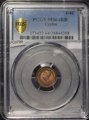 Ceylon 1901 1/4 Cent PCGS MS64RB peripheral golden green toning PC0799 combine s