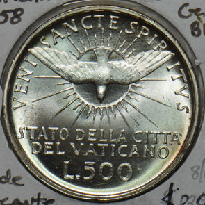 Vatican 1958 500 Lira Dove animal Gem BU Sede vacante 491234 combine shipping