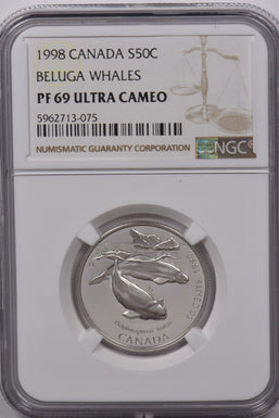 Canada 1998 50 Cents Silver NGC Proof 69 Ultra Cameo Beluga Whales NG1618 combin