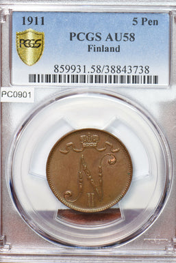 Finland 1911 5 Pennia PCGS AU58 PC0901 combine shipping