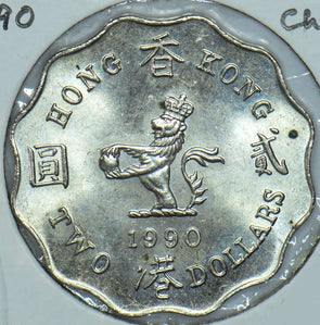 Hong Kong 1990 2 Dollars Lion animal  290485 combine shipping