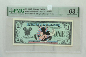 Disney Dollar 1987 Dollar PMG Choice UNC 63EPQ DIS1. Mickey. Sleeping Beauty's
