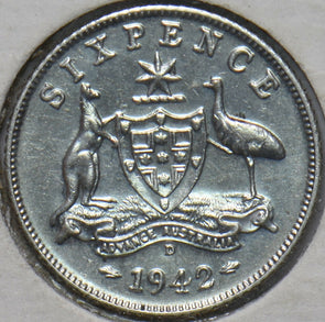 Australia 1942 D 6 Pence Kangaroo animal Emu 902569 combine shipping