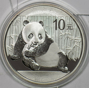 China 2015 10 Yuan silver Panda animal Gem BU 1oz silver. In capsule BU0562* com