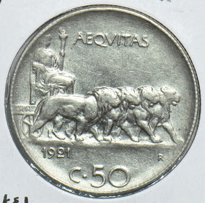 Italy 1921 50 Centesimi Nickel Lion 240975 combine shipping