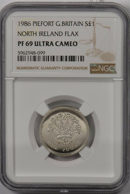 Great Britain 1986 Pound silver NGC Proof 69UC Piefort North Ireland Flax NG1463