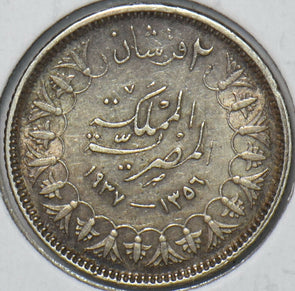 Egypt 1937 AH 1356 2 Piastres 296630 combine shipping