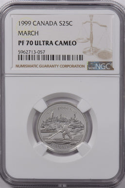 Canada 1999 25 Cents Silver NGC Proof 70 Ultra Cameo March Perfect 70 NG1591 com