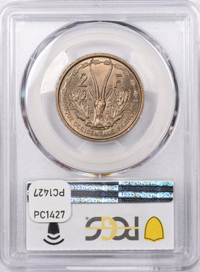 Djibouti 1948 2 Francs Antelope animal PCGS SP 66 French Somaliland Lec-31 Essai