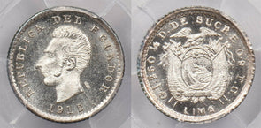 Ecuador 1912 L FG 1/2 Decimo Eagle animal PCGS MS 65 rare condition Lima PC1254