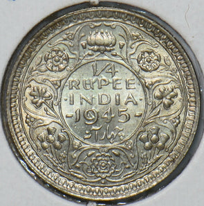 British India 1945 B 1/4 Rupee BU 295847 combine shipping