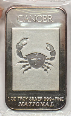 Canada 1990 's 1oz troy silver bar Cancer National Co zodiac series BU0689 combi