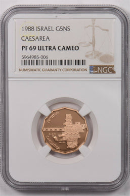Israel 1988 5 New Sheqalim gold NGC Proof 69 Ultra Cameo 0.25oz gold. 1535 minte
