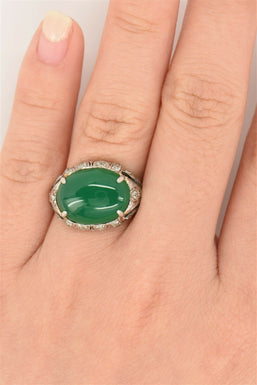 Platinum 95% Chrysoprase Ring 5.17g Chrysoprase 7ct Size 5.5 Rare color RG0111