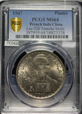 French Indo China 1947 Piastre PCGS MS64 lustrous rare grade PC0426 combine ship