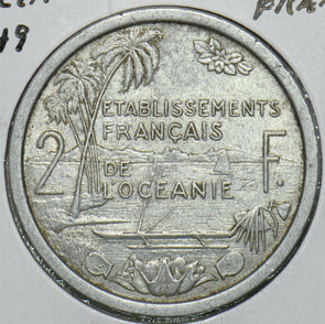 French Polynesia 1949 2 Francs Oceania 152773 combine shipping