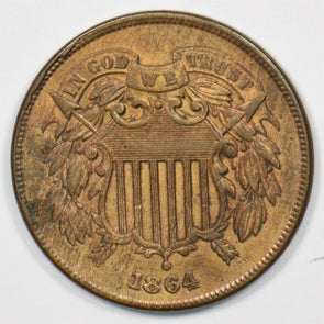 1864 Two Cents Lg motto. XF U0189