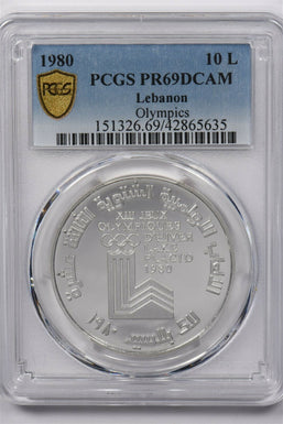 Lebanon 1980 10 Livres silver PCGS PR69DCAM Olympics PC1205 combine shipping