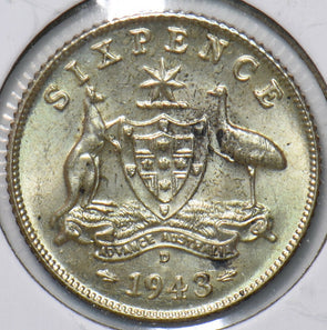 Australia 1943 D 6 Pence Kangaroo animal Emu 192742 combine shipping
