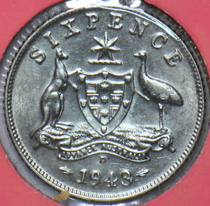 Australia 1943 D 6 Pence Kangaroo animal Emu 902730 combine shipping