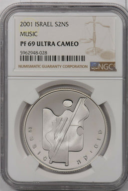 Israel 2001 2 New Sheqalim silver NGC Proof 69UC Music NG1490 combine shipping