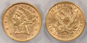1898 $5 Gold Liberty Head Half Eagle PCGS MS61 PC1481