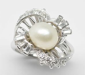 14K Gold Diamond Pearl Ring 6.52g RG0181