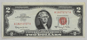 US 1963 United States Notes Small A 2 Dollars US red seal note CH AU w/ fancy se