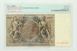 Germany 1936 1000 Reichsmark PMG Choice UNC 63EPQ Reichsbanknote. Pick # 184 Wm