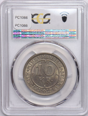 Greenland 1922 10 Kroner Polar bear animal PCGS MS63 rare this grade Cu-Ni KM-Tn