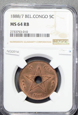 Belgian Congo 1888 /7 5 Cents NGC MS64RB NG0514 combine shipping