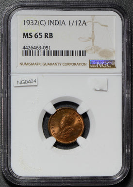 British India 1932 C 1/12 Anna NGC MS65RB calcutta mint NG0404 combine shipping