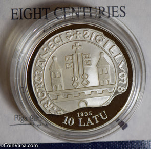 Latvia 1995 10 Latu silver /Riga 800 proof with certificate, case BU0485 combine