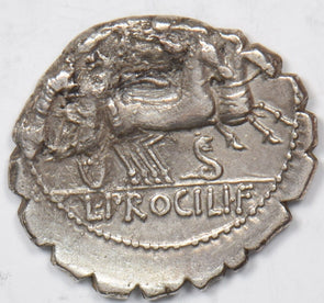 Roman Empire 80 BC Denarius L. Prociuus Head Of Juno, XF, Silver horse R0177 com