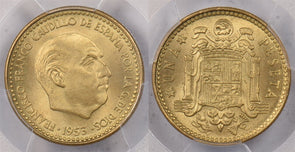 Spain 1953 Peseta PCGS MS 66 PCGS Pop. 2, None Finer PC1405 combine shipping