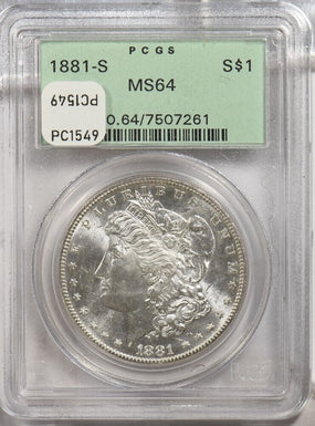 1881-s Morgan Dollar Silver Morgan dollar PCGS MS64 PC1549