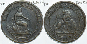 Spain 1870 10 Centimos Lion animal 198412 combine shipping
