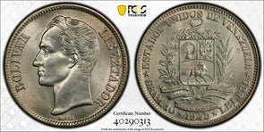 Venezuela 1945 2 Bolivares Horse animal PCGS MS64 PC1124 combine shipping