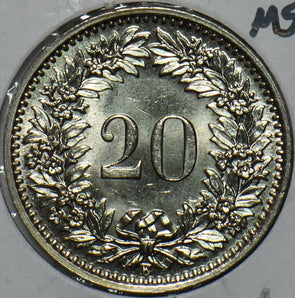 Switzerland 1956 20 Rappen BU 297518 combine shipping