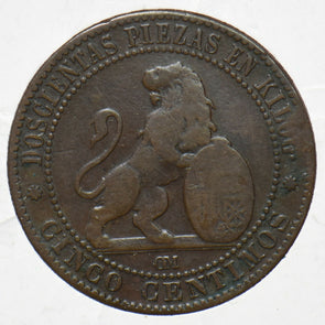 Spain 1870 5 Centimos Lion animal 193190 combine shipping
