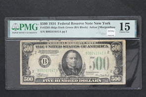 US 1934 $500 PMG Choice Fine 15 Federal Reserve Notes New York Fr#2201-Bdgs Dark