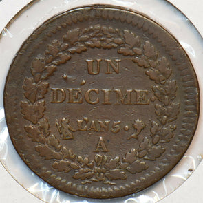 France 1796 A Decime Paris. L'AN 5 491022 combine shipping