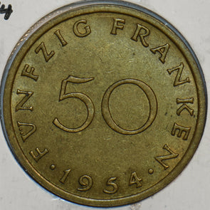 Germany 1954 Saarland 50 Franken 196081 combine shipping