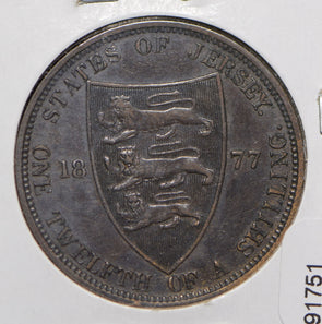 Jersey 1877 1/12 Shilling Lion animal  291751 combine shipping