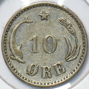 Denmark 1899 10 Ore Dolphin animal Christian IX 150542 combine shipping