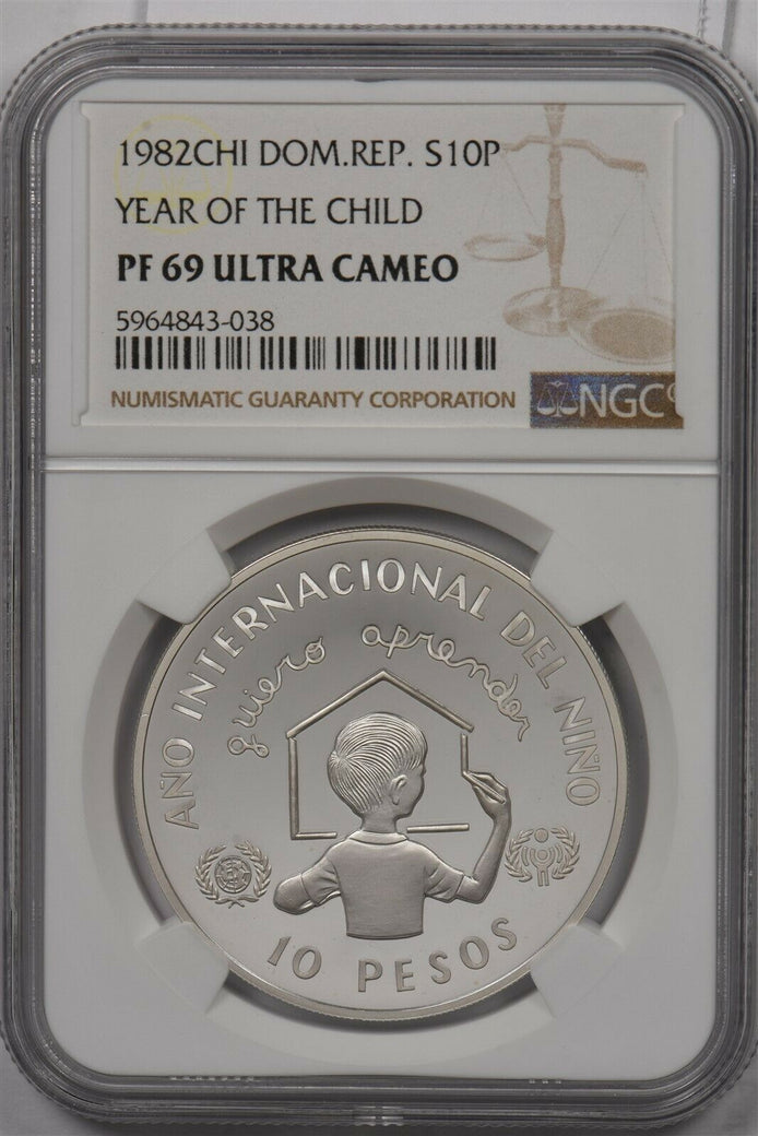 Dominican Republic 1982 CHI 10 Pesos silver NGC PF 69UC Year of the Child NG1343
