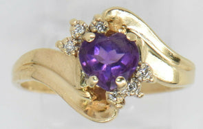14k Gold Heart Shaped Amethyst Diamond Ring RG0052