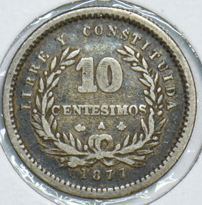 Uruguay 1877 10 Centesimos VF, Silver 198530 combine shipping