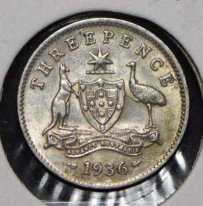 Australia 1936 3 Pence Kangaroo animal Emu  292010 combine shipping